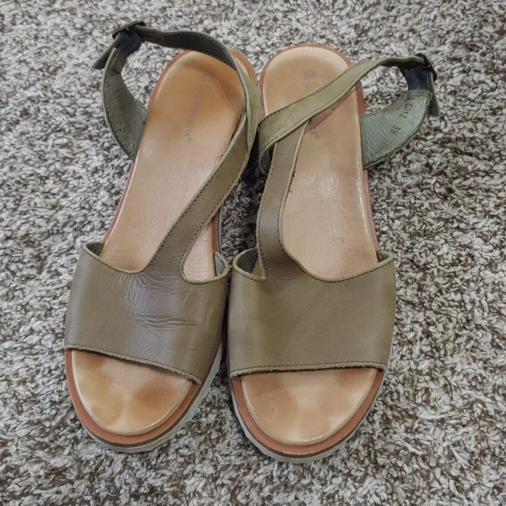 El Naturalista Olive Green Low Heel Women's Sandals Size 38